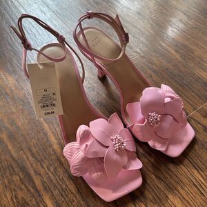 Strappy Pink Flower Heels by A New Day Mid Heel Sandal Ankle Strap Size 11 NWOB